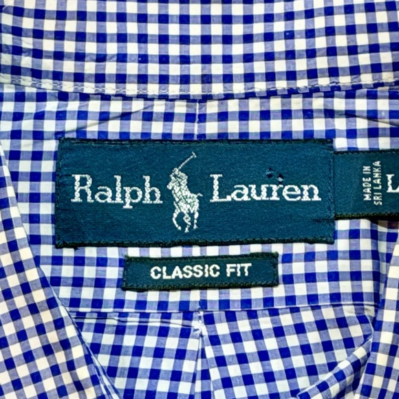 Polo Ralph Lauren Button Up  Blue Plaid Long Sleeve Men's Sz L Yellow Pony - Picture 4 of 4